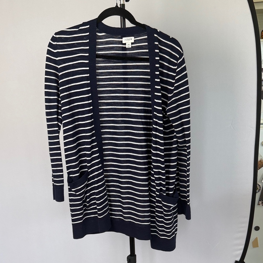 J. Crew Navy and White Striped Cardigan